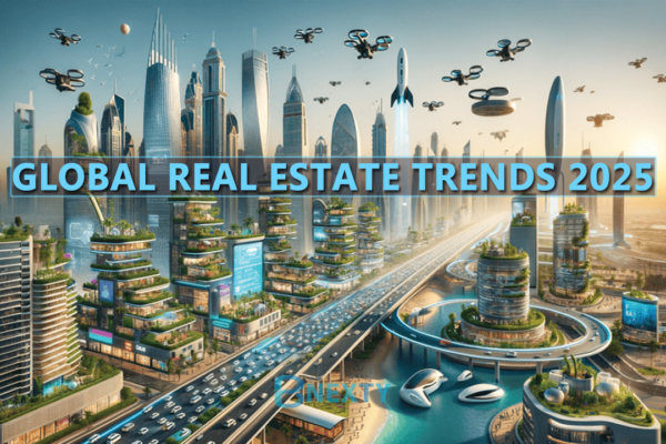 Global Real Estate Trends 2025 featuring dynamic markets in the USA, UK, UAE, Canada, and Dubai driving industry transformation.