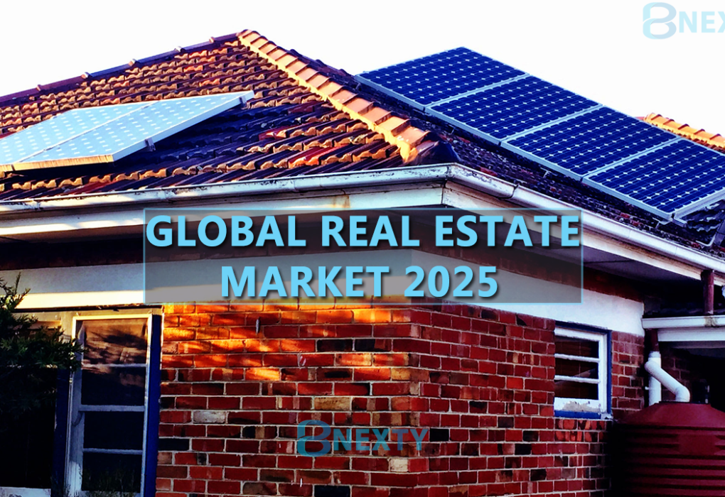 Skyline view of a smart city representing the booming Global Real Estate Market in 2025.